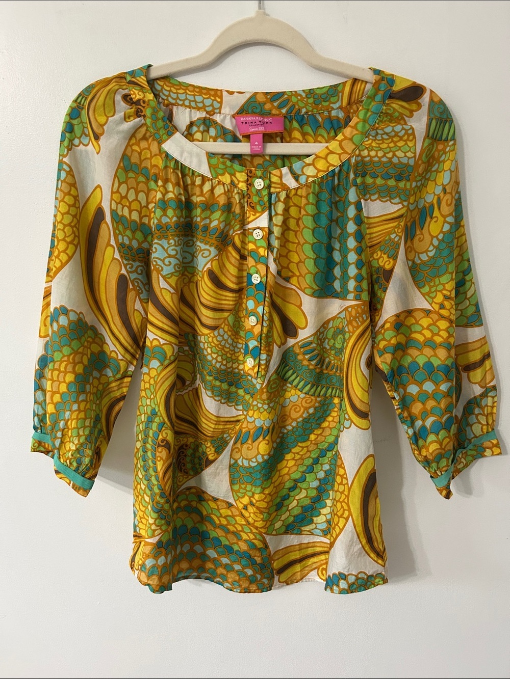 Trina Turk for Banana Republic Blouse Silk Blend Vibrant Paisley Lightweight Top - Picture 1 of 15